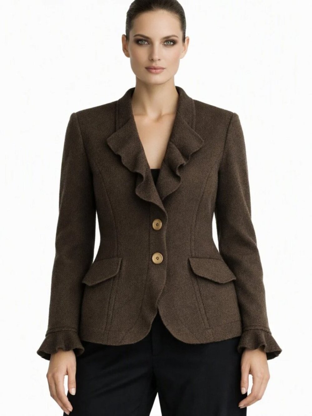 Made in Italy Virgin Wool Brown Knit Blazer Cardigan Size Large Chic Minimalist